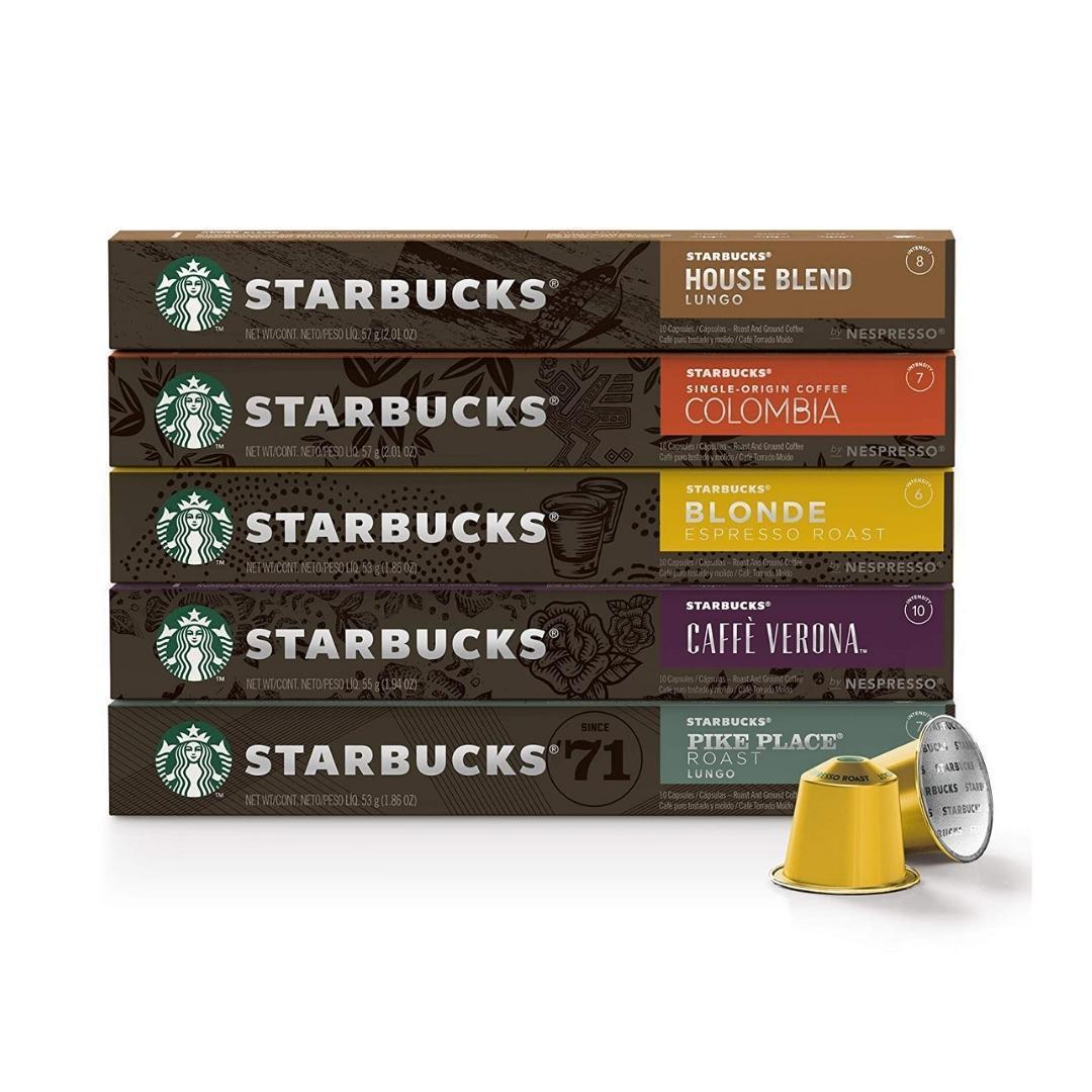 Nespresso by Starbucks Coffee Capsules Variety Pack - 50 Pods