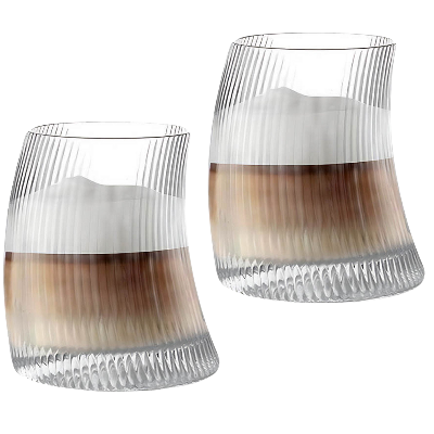 Caramelly Ribbed Curvy Macchiato Glass - Pack of 2 (340 ml each) - Caramelly