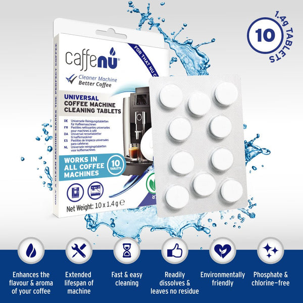 Caffenu® Cleaning Tablets 10 x 1.4gm - Compatible with all Coffee Machines - Caramelly