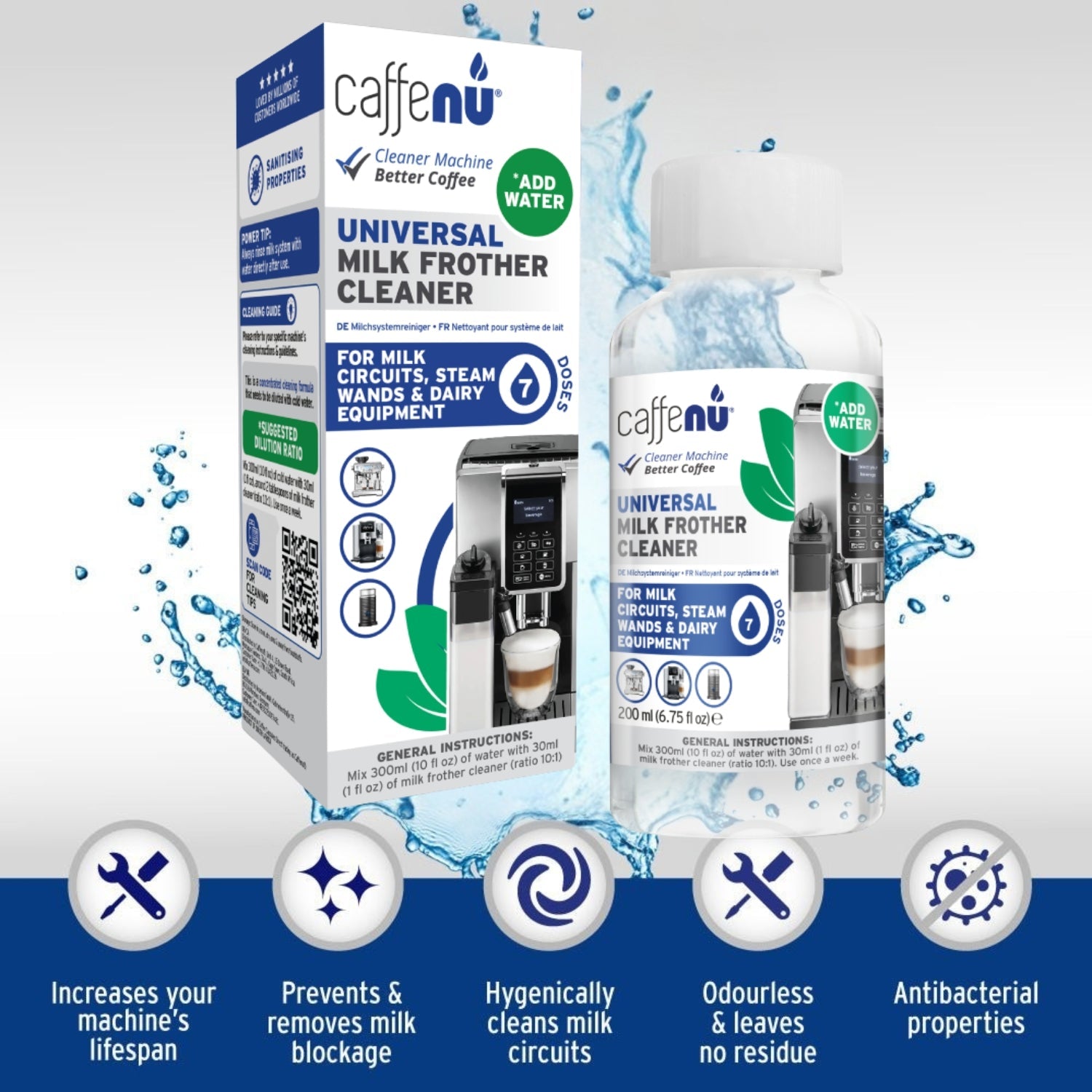 Caffenu® Milk System Cleaner (200ml) - Compatible with all Coffee Machines with Milk System - Caramelly
