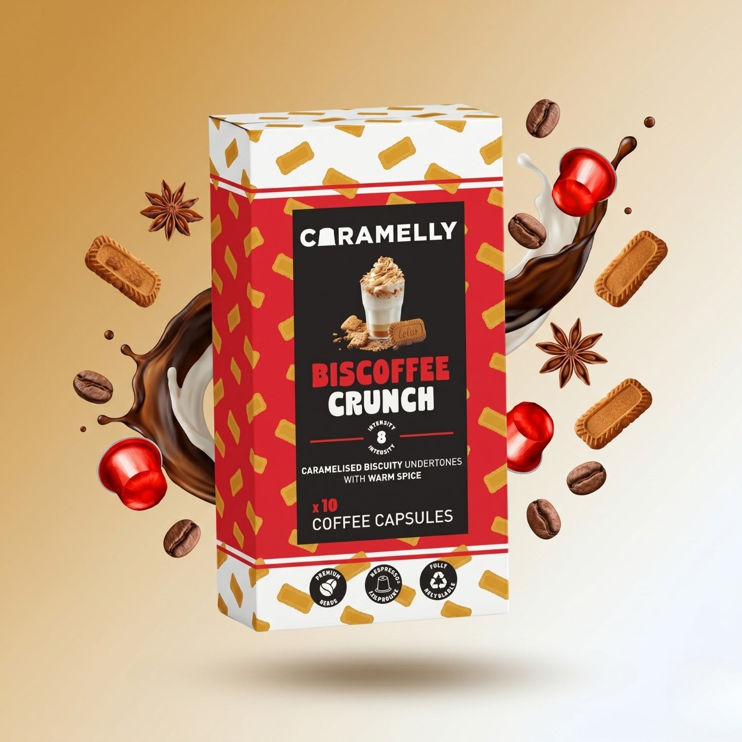 Caramelly Biscoffee Crunch Flavoured Nespresso® Compatible Coffee Capsules - 10 Pods - Caramelly