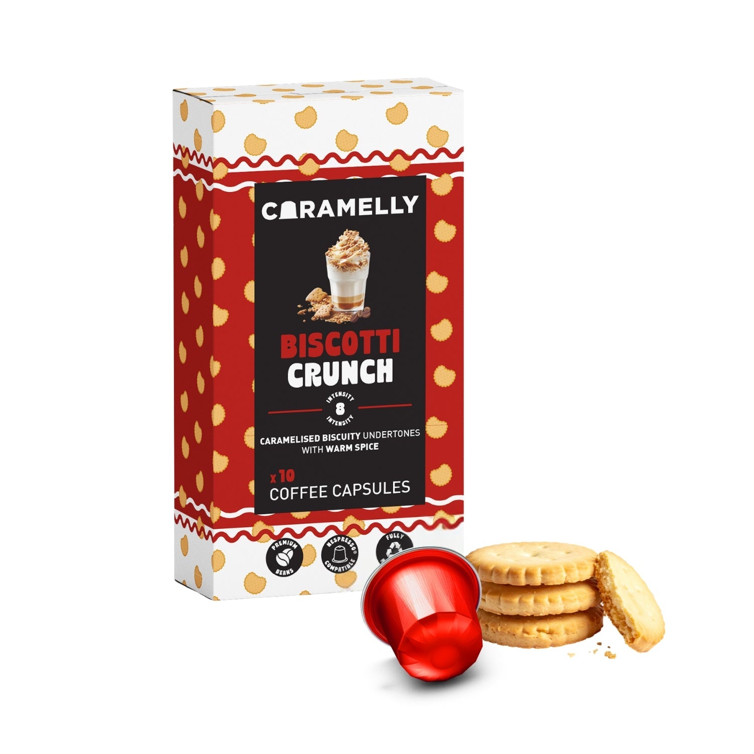 Caramelly Biscotti Crunch Flavoured Nespresso® Compatible Coffee Capsules - 10 Pods - Caramelly