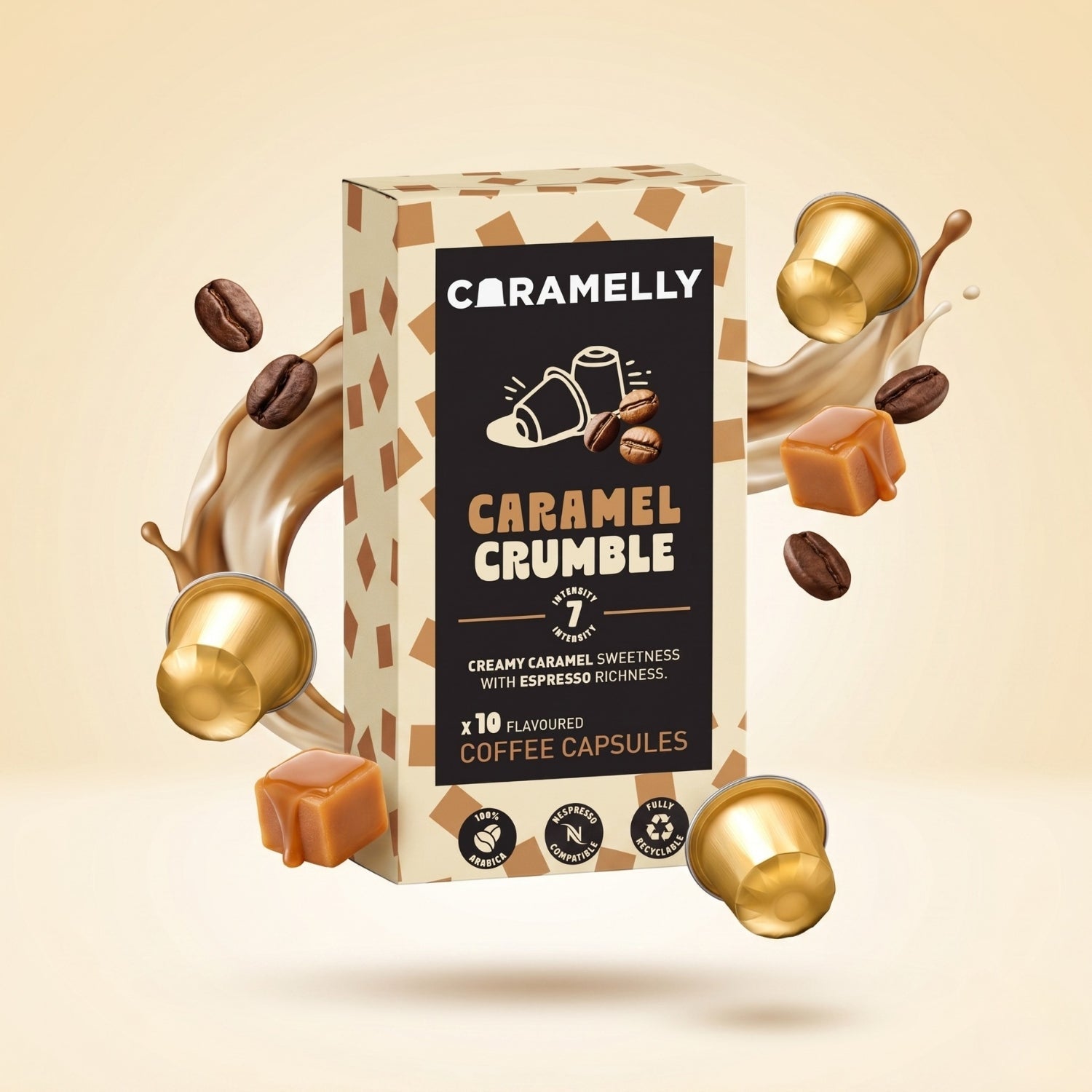 Caramelly Caramel Crumble Flavoured Nespresso® Compatible Coffee Capsules - 10 Pods - Caramelly