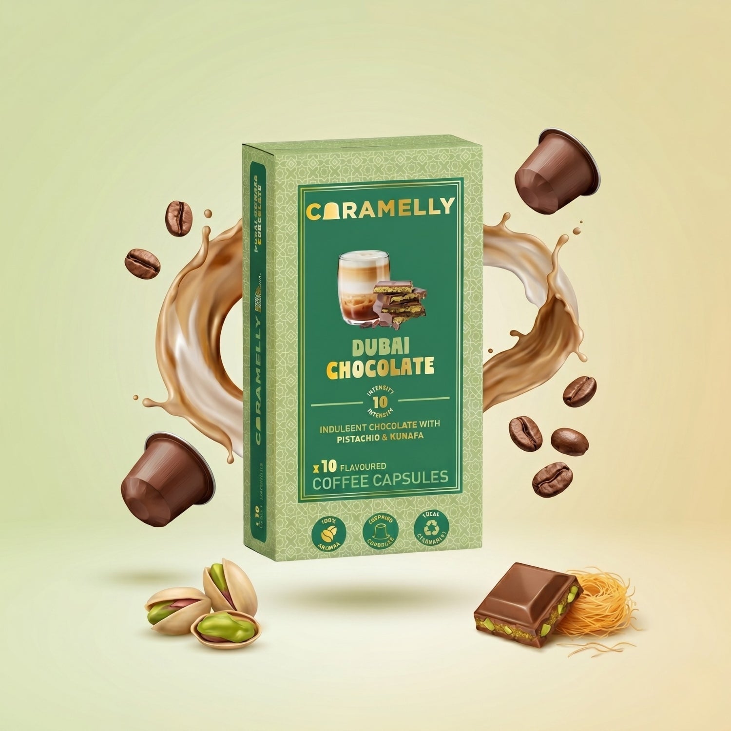 Caramelly Dubai Chocolate Flavoured Nespresso® Compatible Coffee Capsules - 10 Pods - Caramelly