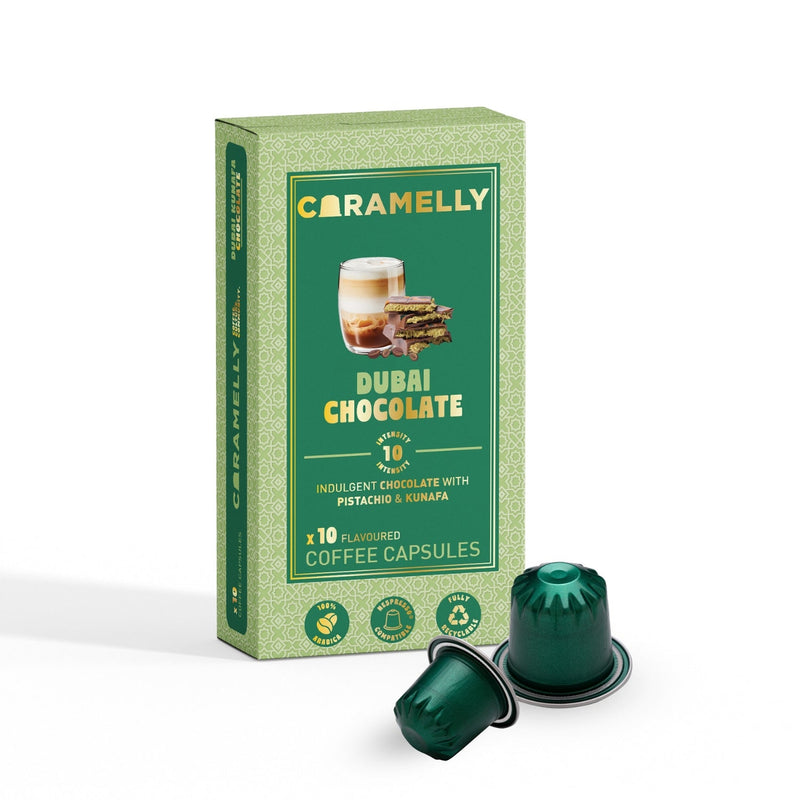 Caramelly Dubai Chocolate Flavoured Nespresso® Compatible Coffee Capsules - 10 Pods - Caramelly