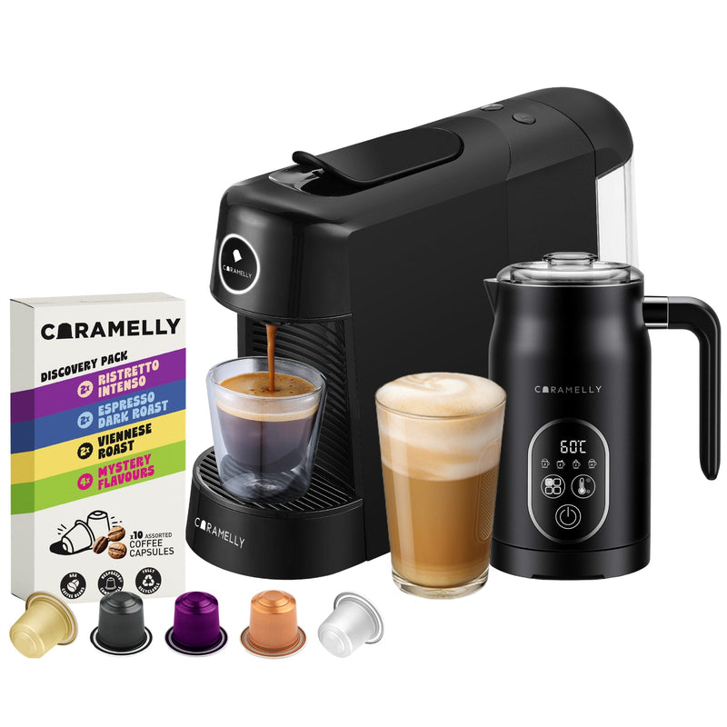 Caramelly Espresso Pop Nespresso® Coffee Capsule Machine with Milk Frother + Free Discovery Pack - Caramelly