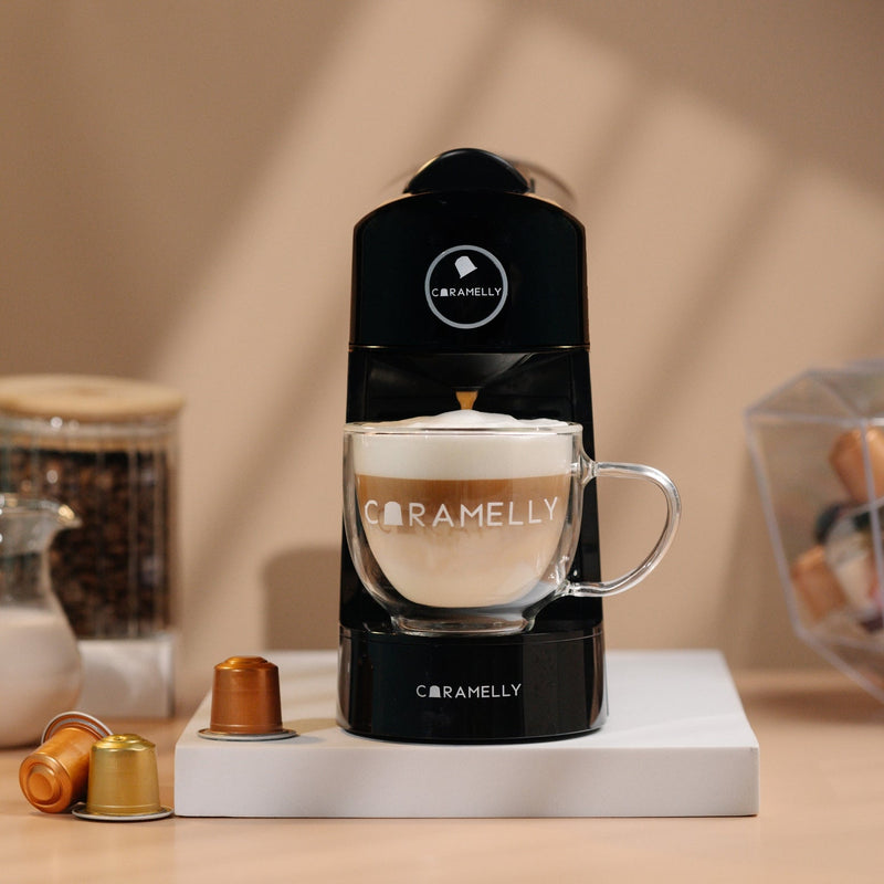 Caramelly Espresso Pop Nespresso® Compatible Coffee Capsule Machine (2025 Model) with LED Glow Ring + Free 50 Coffee Pods - Caramelly