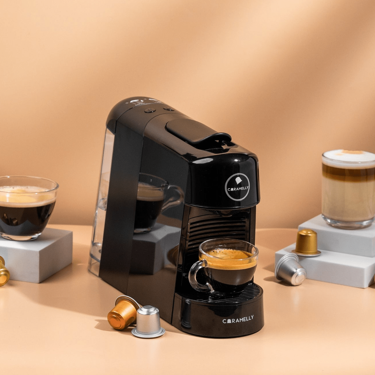 Caramelly Espresso Pop Nespresso® Compatible Coffee Capsule Machine (2026 Model) with LED Glow Ring + Free Discovery Pack - Caramelly