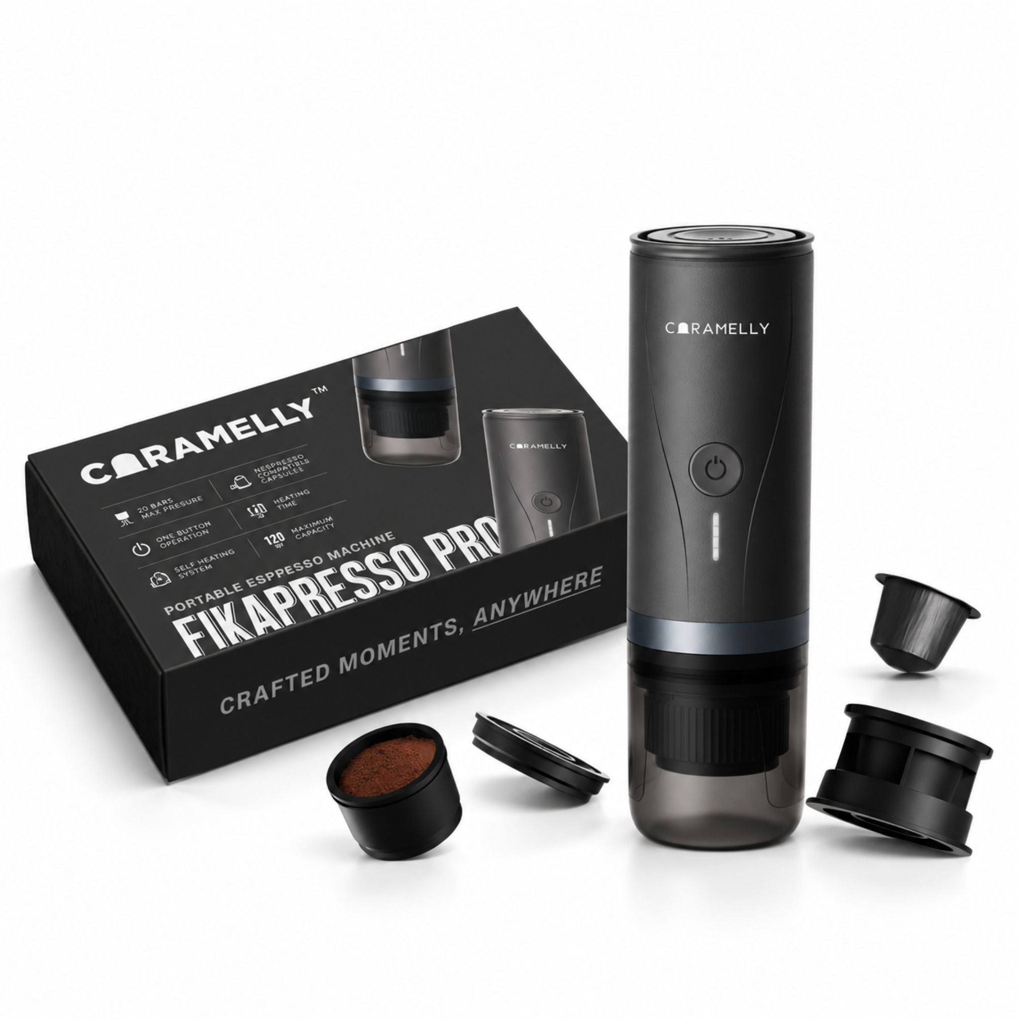 Caramelly Fikapresso Portable Nespresso® Pods Compatible Espresso Maker with Case + Free Discovery Pack - Caramelly