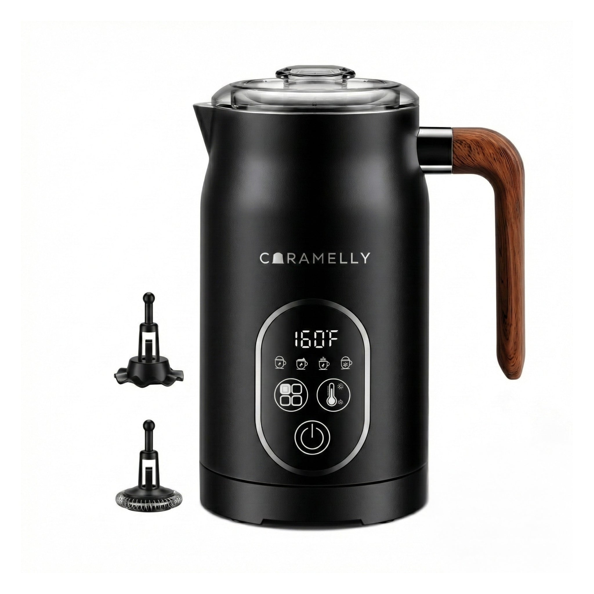 Caramelly FoamLatte Pro 6 - in - 1 Milk Frother (Hot & Cold) with Digital Display, Touch Panel, Temperature Control & Chocolate Stirring Attachment - New 2026 Model - Caramelly