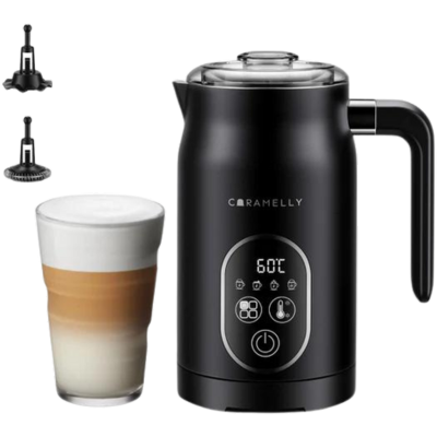 Caramelly FoamLatte4 Milk Frother (Hot & Cold) with Digital Display, Touch Panel, Temperature Control & Chocolate Stirring Attachment - New 2024 Model - Caramelly