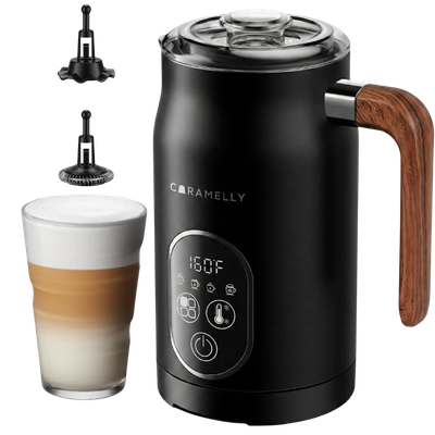 Caramelly FoamLatte Pro 6 - in - 1 Milk Frother (Hot & Cold) with Digital Display, Touch Panel, Temperature Control & Chocolate Stirring Attachment - New 2026 Model - Caramelly