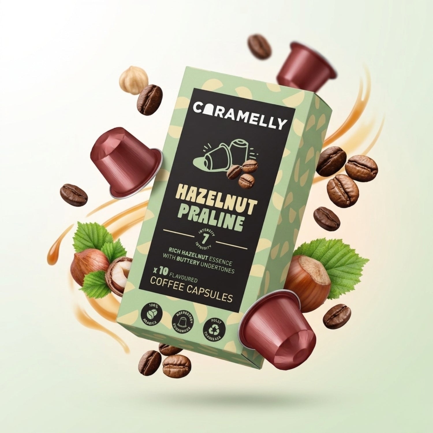Caramelly Hazelnut Praline Flavoured Nespresso® Compatible Coffee Capsules - 10 Pods - Caramelly