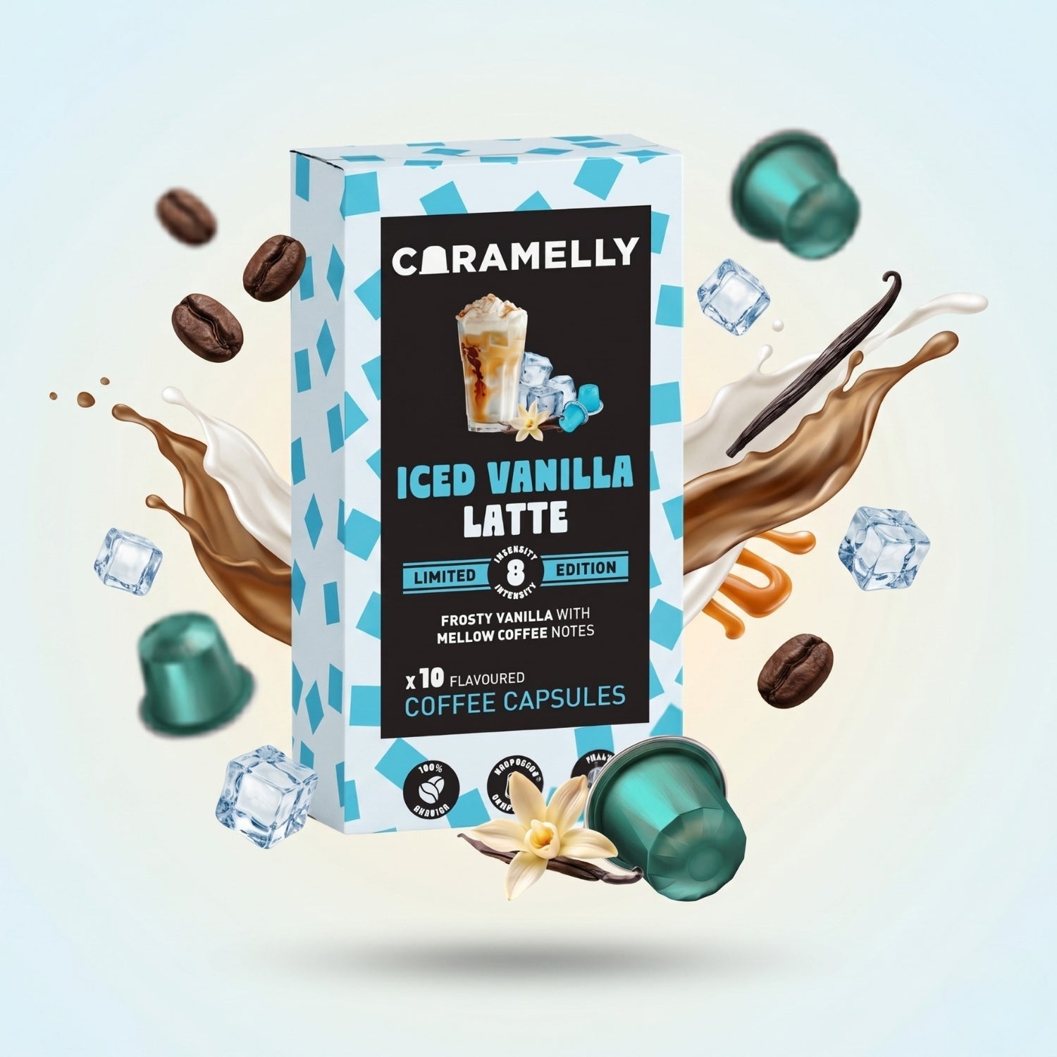 Caramelly Iced Vanilla Latte Flavoured Nespresso® Compatible Coffee Capsules - 10 Pods - Caramelly