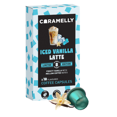 Caramelly Iced Vanilla Latte Flavoured Nespresso® Compatible Coffee Capsules - 10 Pods - Caramelly