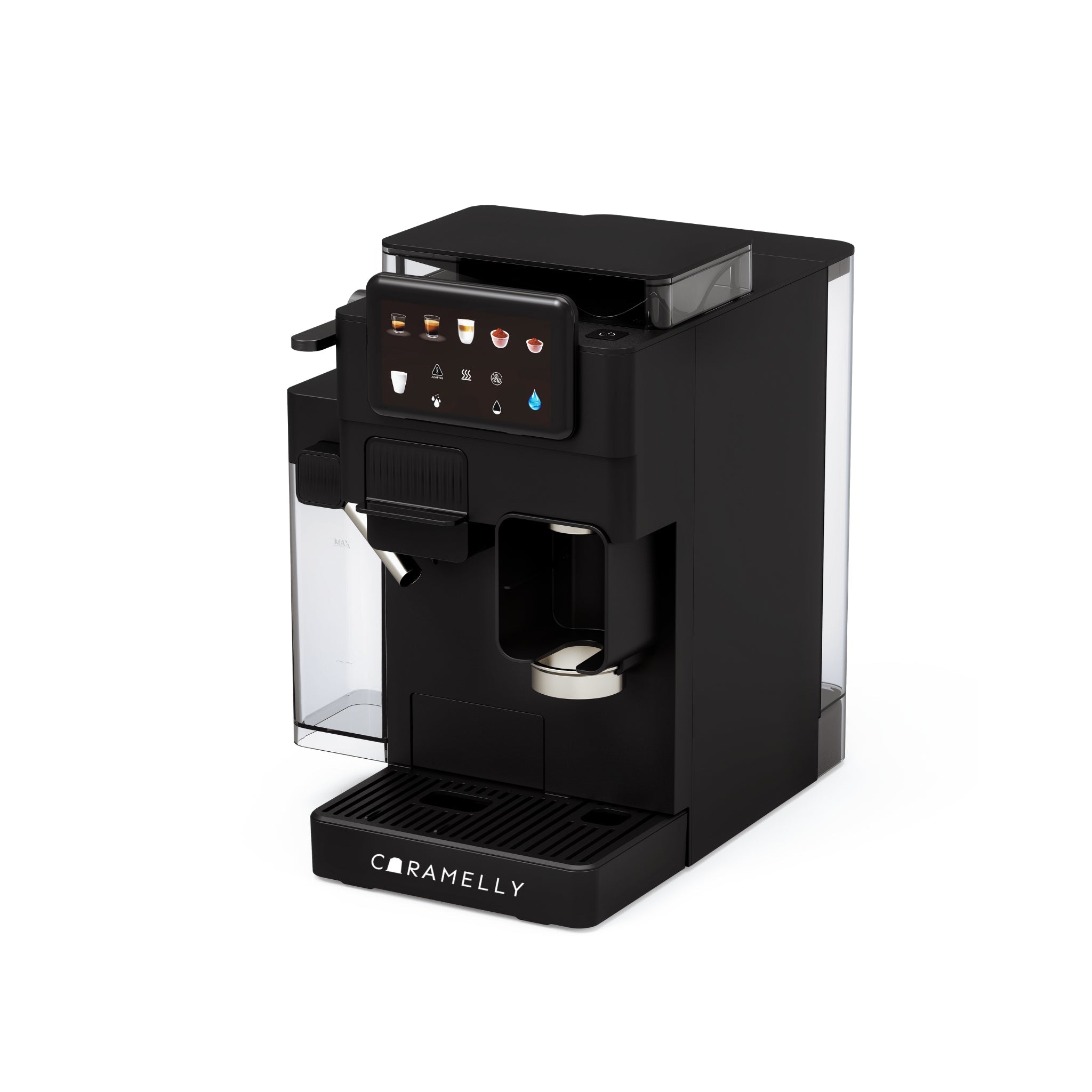 Caramelly Latte Touch 4 in 1 Coffee Machine comaptible with Coffee Pods - Free House Blend Coffee Tin - Caramelly