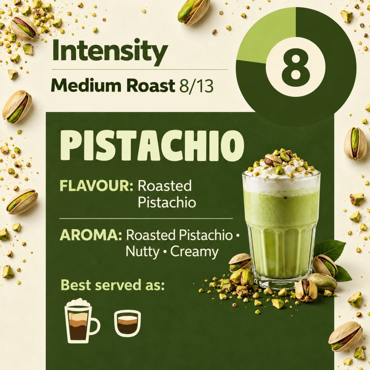 Caramelly Pistachio Flavoured Nespresso® Compatible Coffee Capsules - 10 Pods - Caramelly