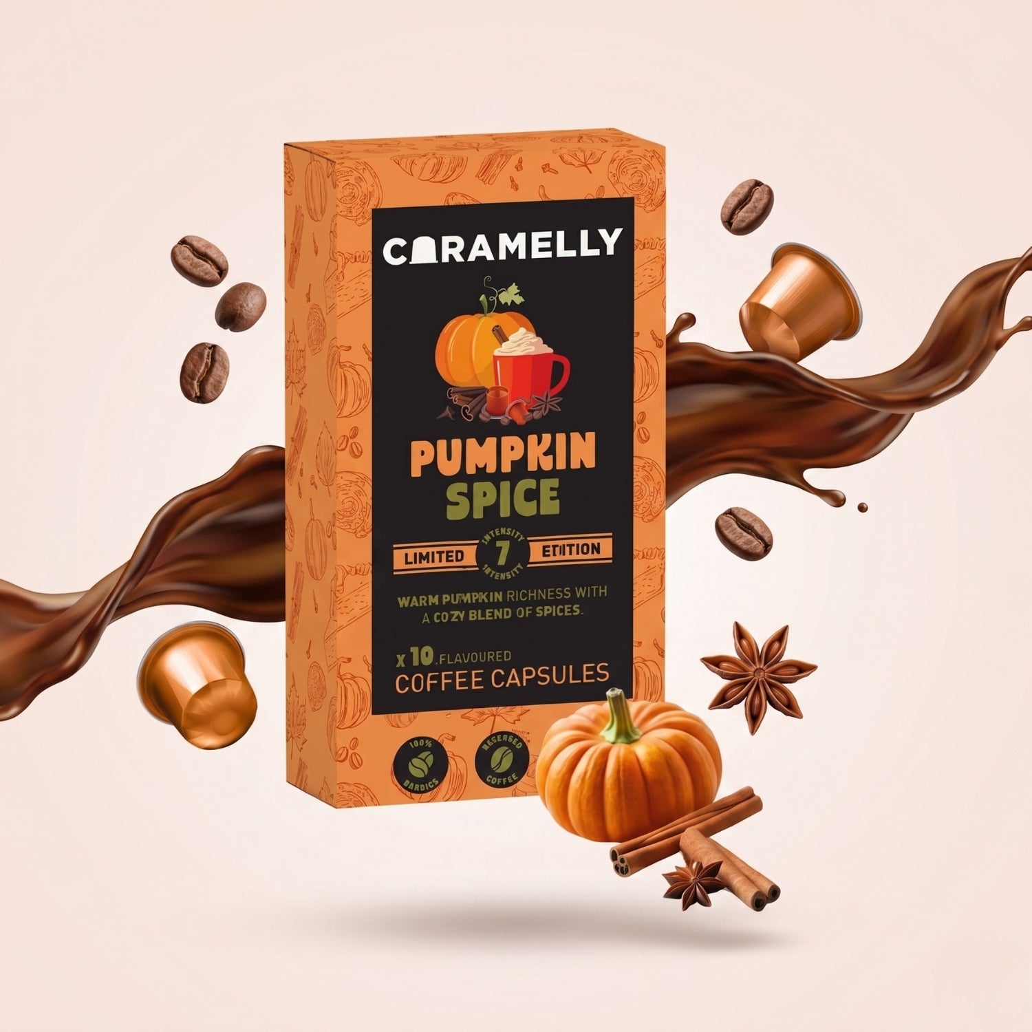 Caramelly Pumpkin Spice Flavoured Nespresso® Compatible Coffee Capsules - 10 Pods - Caramelly
