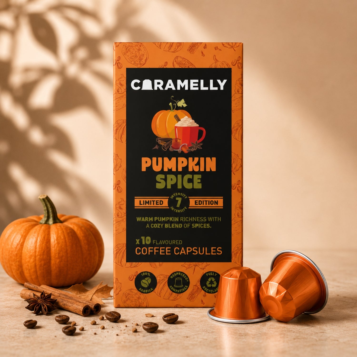 Caramelly Pumpkin Spice Flavoured Nespresso® Compatible Coffee Capsules - 10 Pods - Caramelly