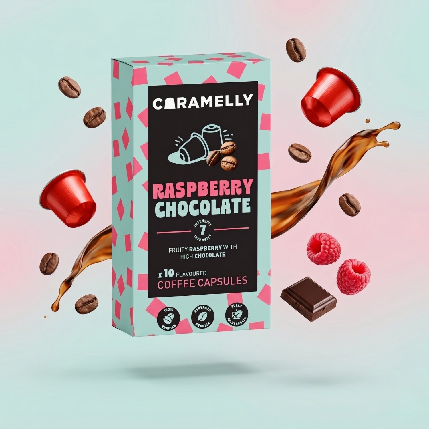 Caramelly Raspberry Chocolate Flavoured Nespresso® Compatible Coffee Capsules - 10 Pods - Caramelly