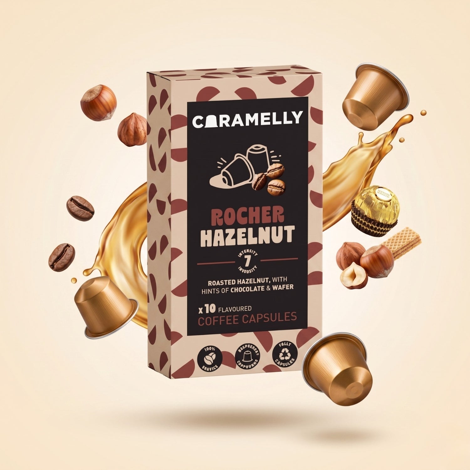 Caramelly Rocher Hazelnut Flavoured Nespresso® Compatible Coffee Capsules - 10 Pods - Caramelly