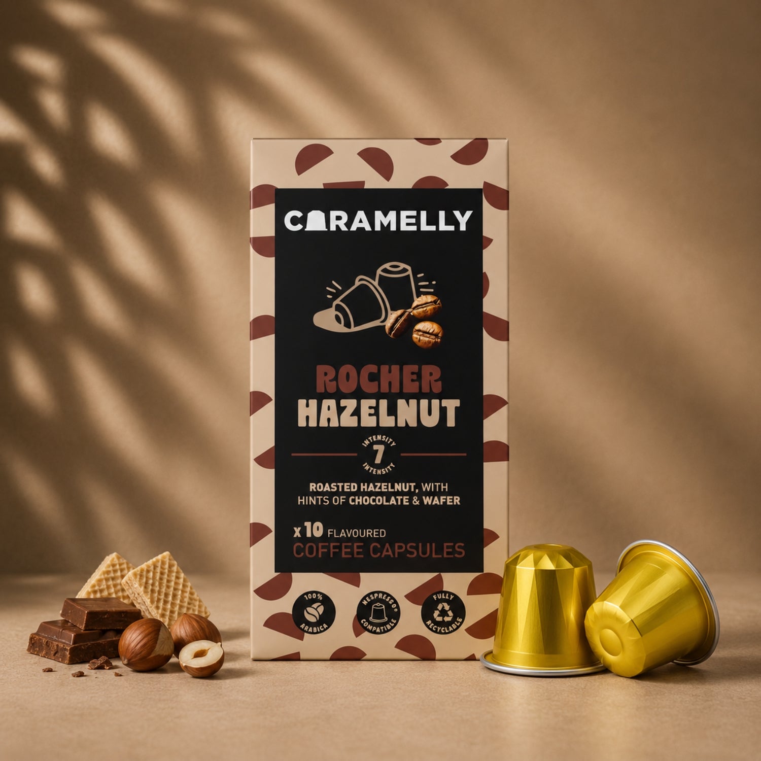 Caramelly Rocher Hazelnut Flavoured Nespresso® Compatible Coffee Capsules - 10 Pods - Caramelly