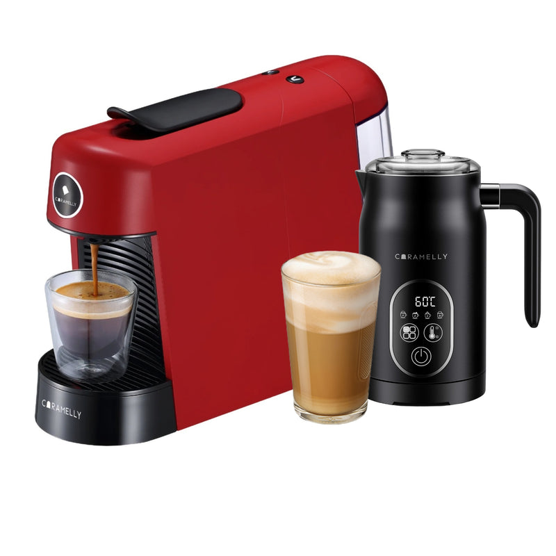 Caramelly Espresso Pop Nespresso® Coffee Capsule Machine with Milk Frother + Free 50 Coffee Capsules