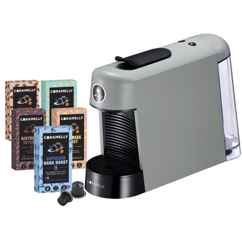 Caramelly Espresso Pop Nespresso® Compatible Coffee Capsule Machine (2025 Model) with LED Glow Ring + Free 50 Coffee Pods