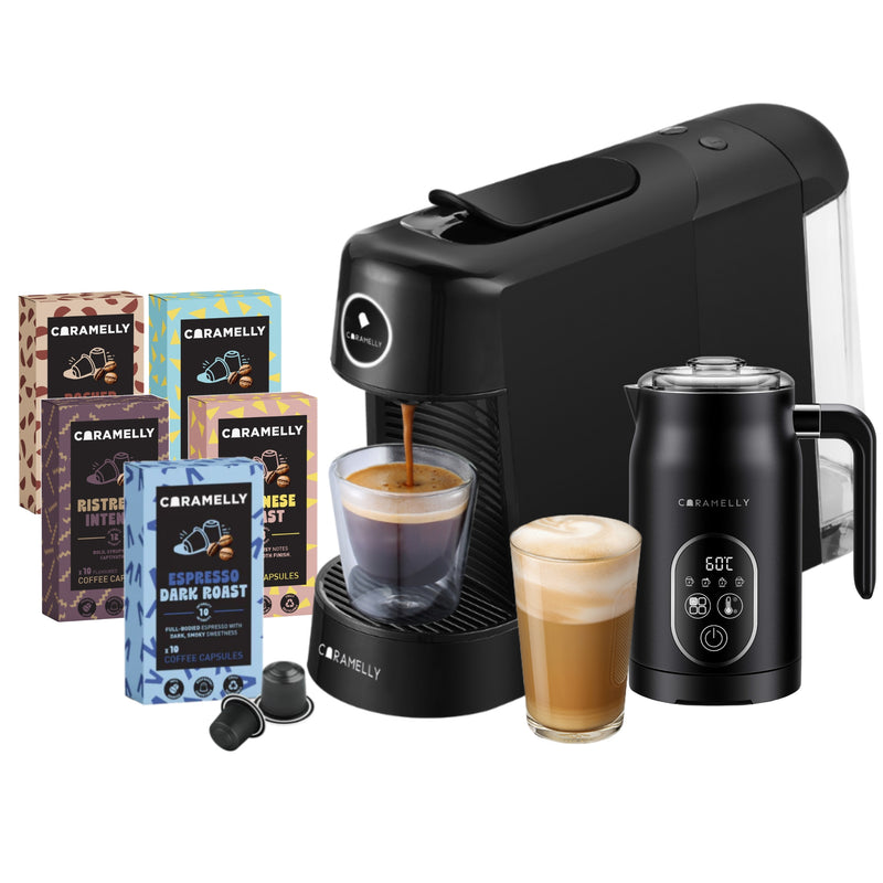 Caramelly Espresso Pop Nespresso® Coffee Capsule Machine with Milk Frother + Free 50 Coffee Pods