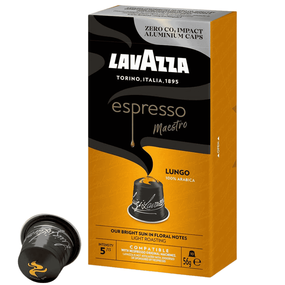 LAVAZZA compatible with Nespresso* Original Machines Espresso Maestro Lungo Capsules - 10 Pods - Caramelly