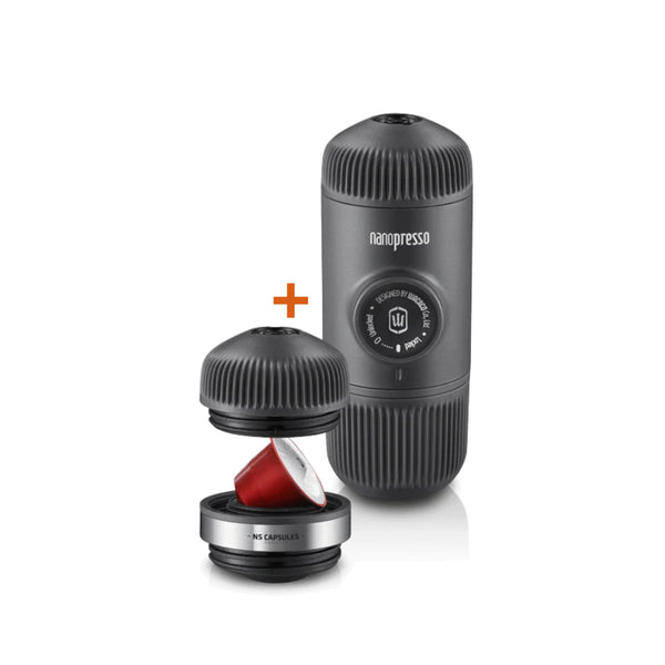 Wacaco Nanopresso Portable Nespresso® Pods Compatible Espresso Maker + NS Adapter (For both Ground Coffee & Pods)