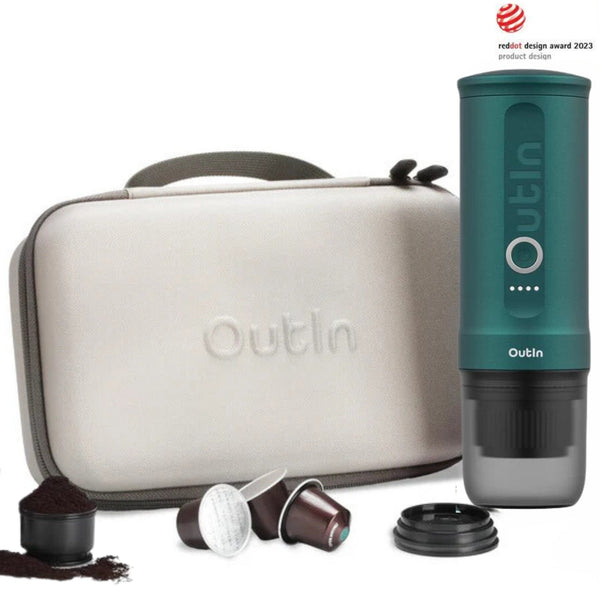 Outin Traveler Espresso Gift Set including Nano Portable Electric Espresso Machine + Case - Space Grey - Caramelly