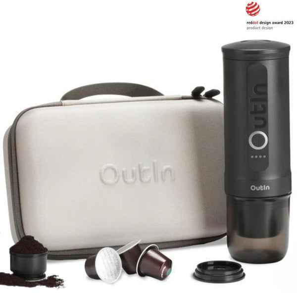 Outin Traveler Espresso Gift Set including Nano Portable Electric Espresso Machine + Case - Space Grey - Caramelly