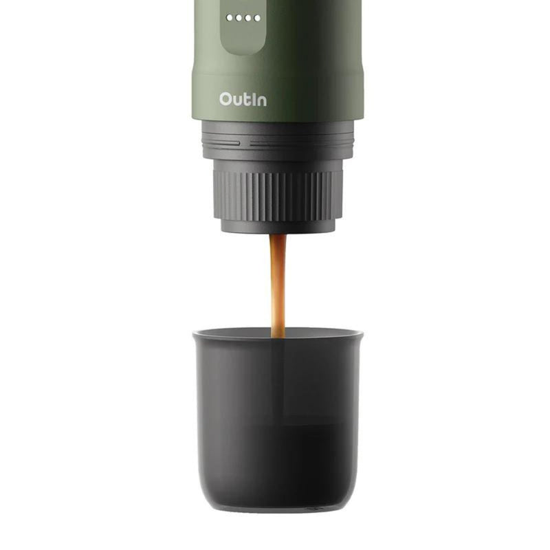 Outin USA Nano Portable Electric Espresso Machine with Self Heating and 20bar (Works with Nespresso® & Ground Coffee) - Forest Green - Caramelly