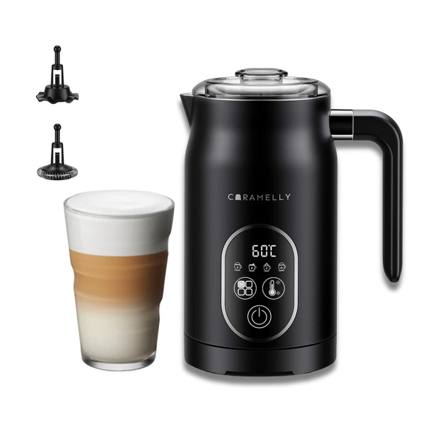 Caramelly FoamLatte4 Milk Frother (Hot & Cold) with Digital Display, Touch Panel, Temperature Control & Chocolate Stirring Attachment - New 2024 Model - Caramelly