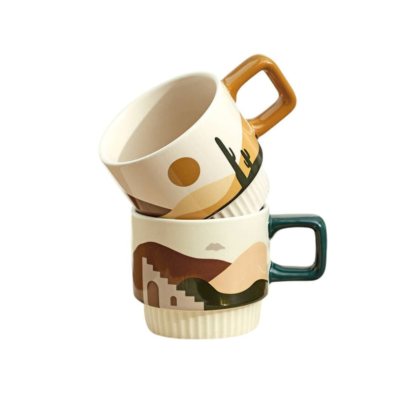 Oasis & Desert Ceramic Mugs Pair - 320ml each - Caramelly